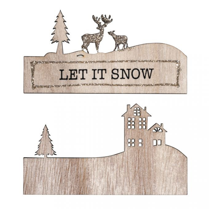 Holzdeko m. Schrift LET IT SNOW Holzdeko m. Schrift LET IT SNOW, 11x6,2cm, 2-tlg., SB-Btl 1Stück