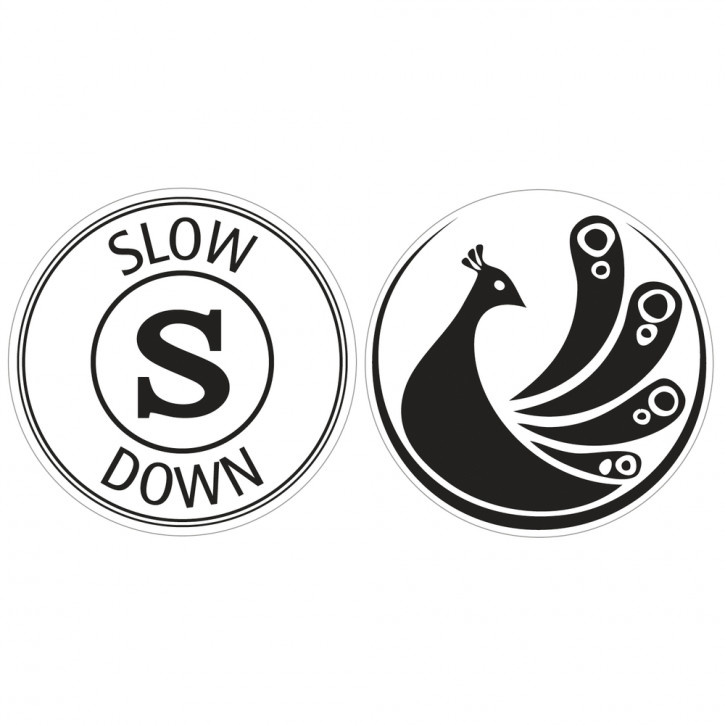 Label slow down, Pfau, 30mm ø, SB-Btl 2Stück