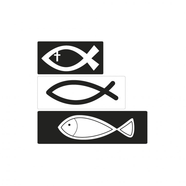 Labels Christliche Fische 2,8x1,4cm-4,7x1,4cm, SB-Btl 3Stück