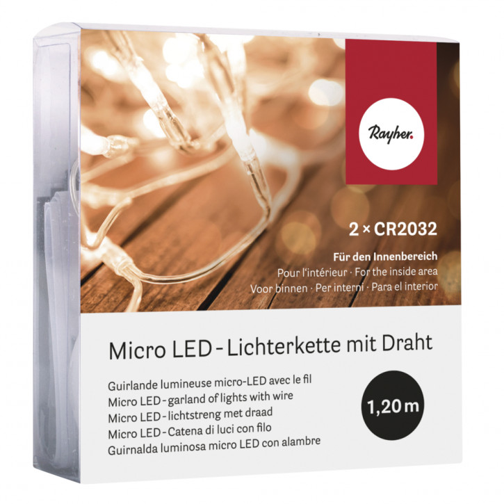 Micro LED-Lichterkette mit Draht 120cm, 10 Lichter, SB-Box 1Stück