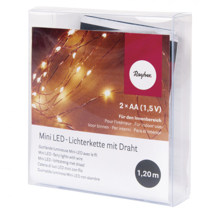 Mini LED-Lichterkette m. Draht 130cm, 10 Lichter, Batteriebetrieb