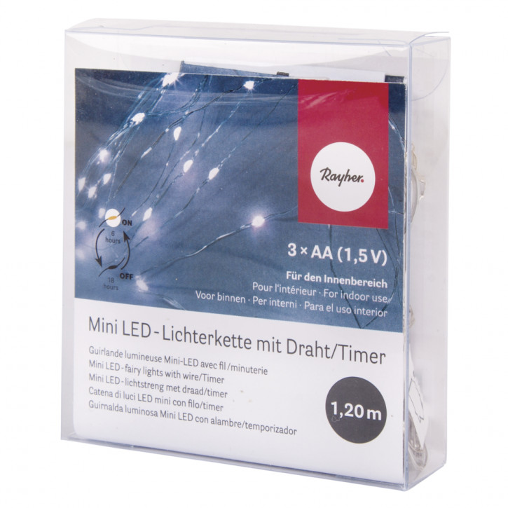 Mini LED-Lichterkette m. Draht/Timer 120cm, 10 LED's, Batteriebetrieb