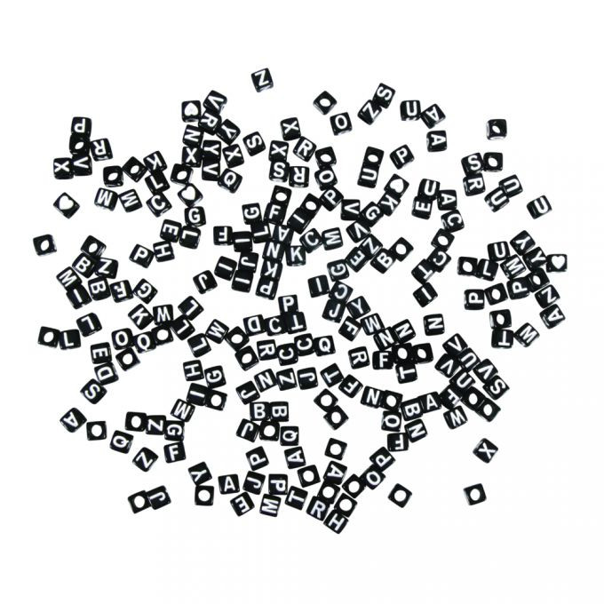 Plastik-Buchstaben-Perlen 5x5mm, SB-Blister 40g, schwarz