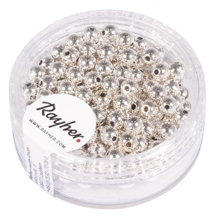 Plastik-Rundperlen, 4 mm ø Dose 150 Stück-silber
