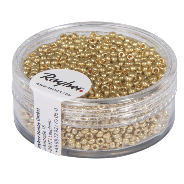 Rocailles, 2,0mm, perlmutt, Dose 17g-gold
