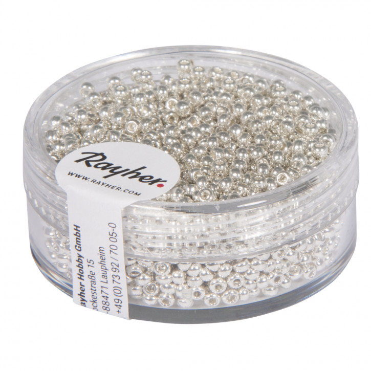 Rocailles, 2,0mm, perlmutt, Dose 17g-silber