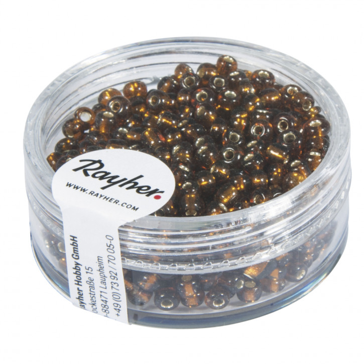Rocailles, 2,6mm, mit Silbereinzug, Dose 16g-dunkelbraun