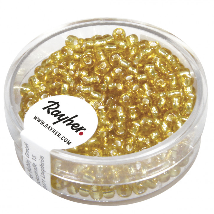 Rocailles, 2,6mm, mit Silbereinzug, Dose 16g-gold