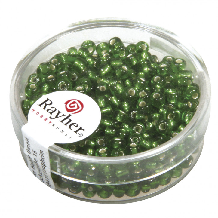 Rocailles, 2,6mm, mit Silbereinzug, Dose 16g-grün