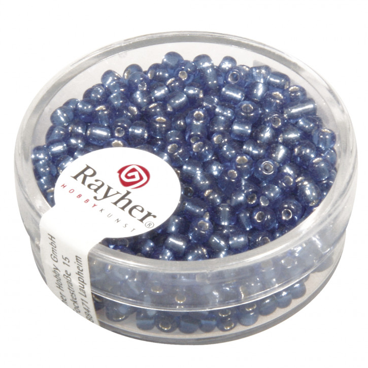 Rocailles, 2,6mm, mit Silbereinzug, Dose 16g-hellblau