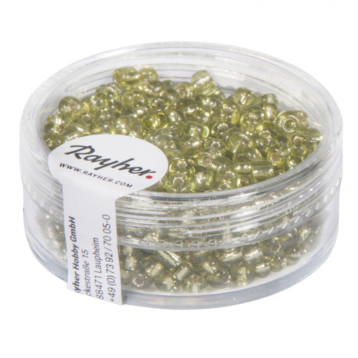 Rocailles, 2,6mm, mit Silbereinzug, Dose 16g-hellgrün