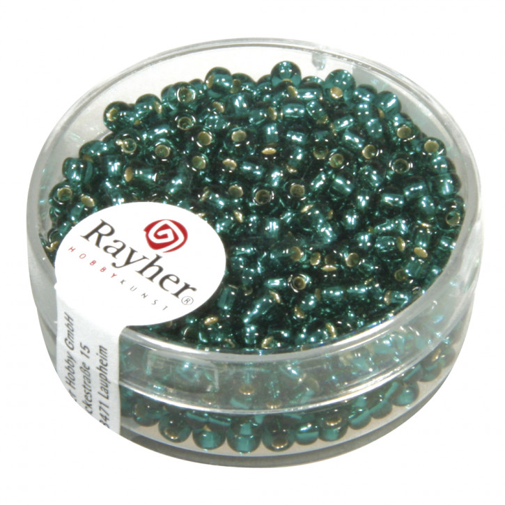 Rocailles, 2,6mm, mit Silbereinzug, Dose 16g-jade