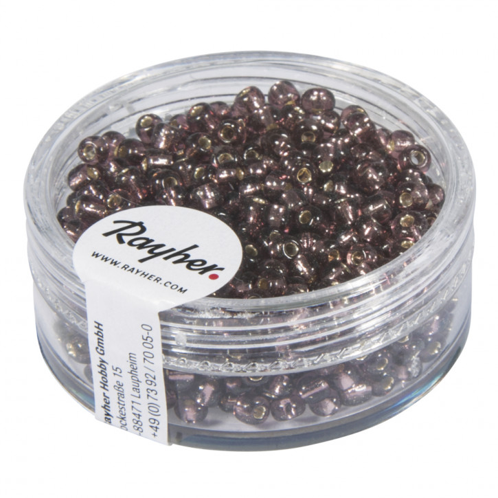 Rocailles, 2,6mm, mit Silbereinzug, Dose 16g-lila