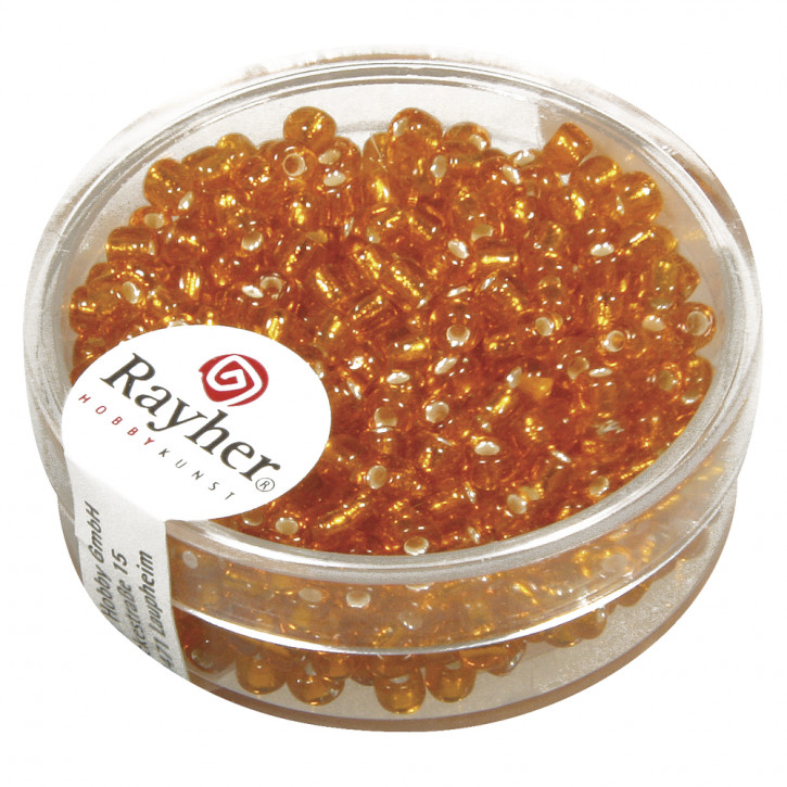 Rocailles, 2,6mm, mit Silbereinzug, Dose 16g-orange