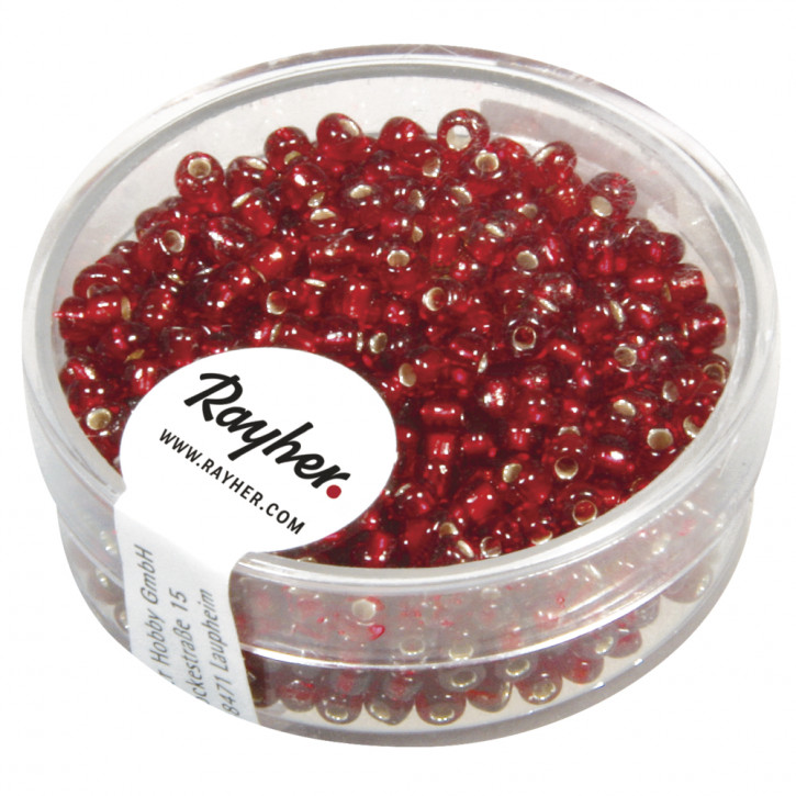 Rocailles, 2,6mm, mit Silbereinzug, Dose 16g-rot