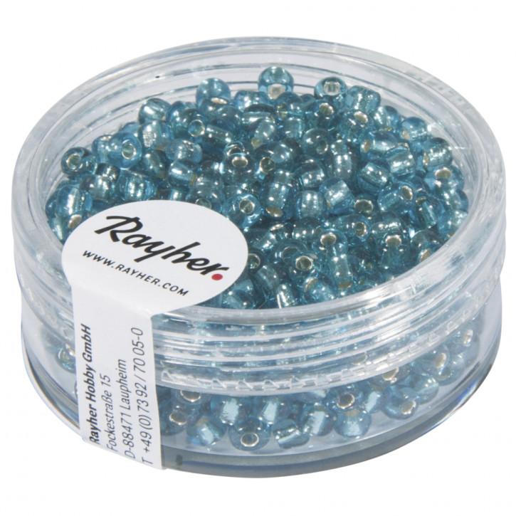 Rocailles, 2,6mm, mit Silbereinzug, Dose 16g-türkis