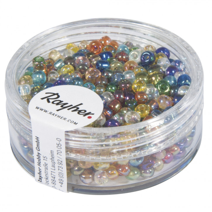 Rocailles, 2,6mm, transp.gelüstert Dose 17g-bunt