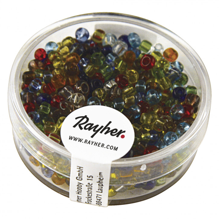 Rocailles, 2,6mm, transparent Dose 17g-bunt