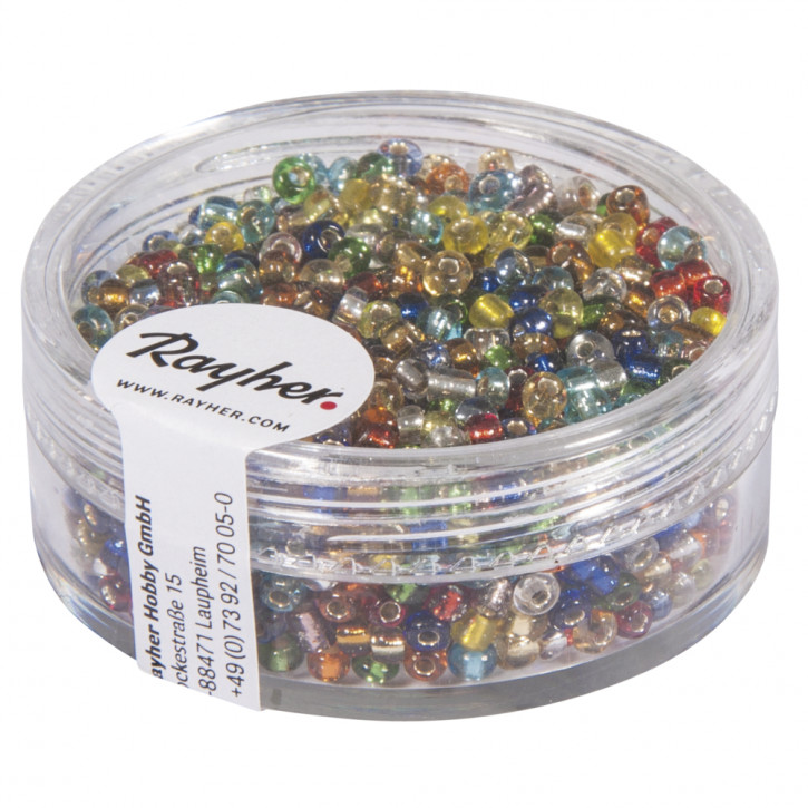 Rocailles, 2 mm, mit Silbereinzug, Dose 17g-bunt