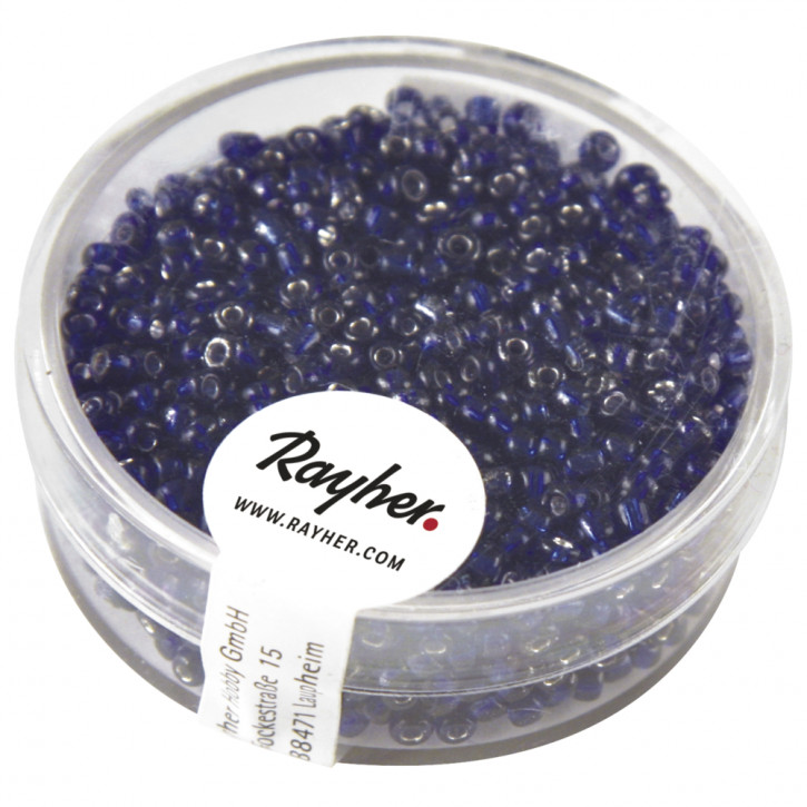 Rocailles, 2 mm, mit Silbereinzug, Dose 17g-dunkelblau
