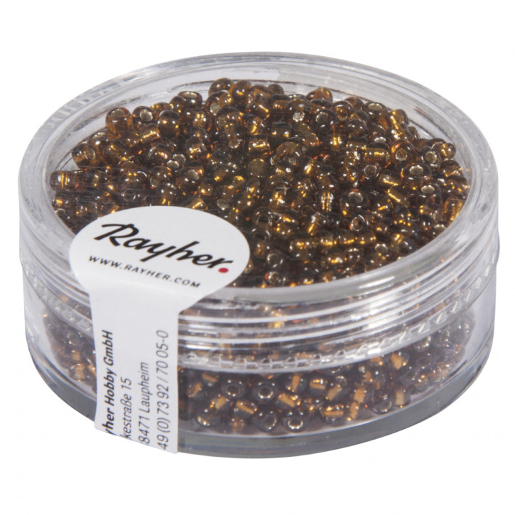 Rocailles, 2 mm, mit Silbereinzug, Dose 17g-dunkelbraun