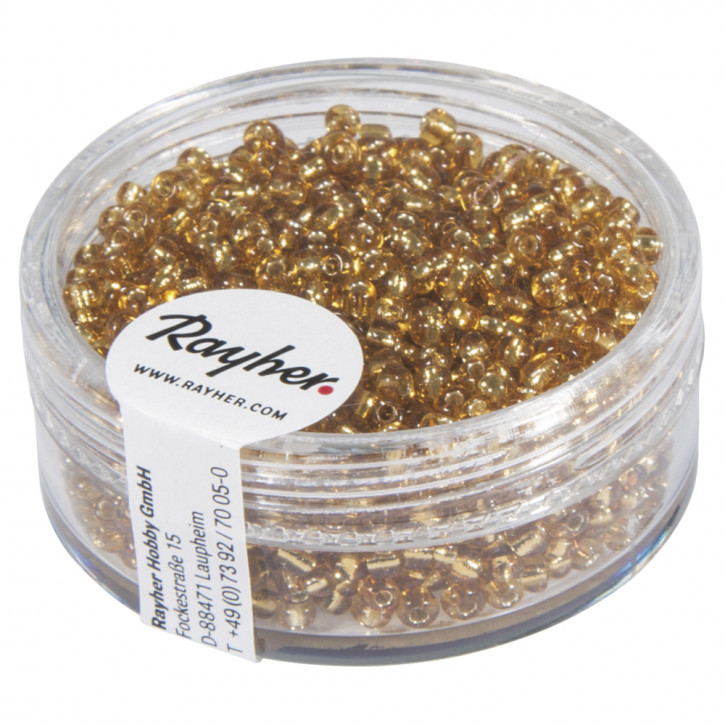 Rocailles, 2 mm, mit Silbereinzug, Dose 17g-gold
