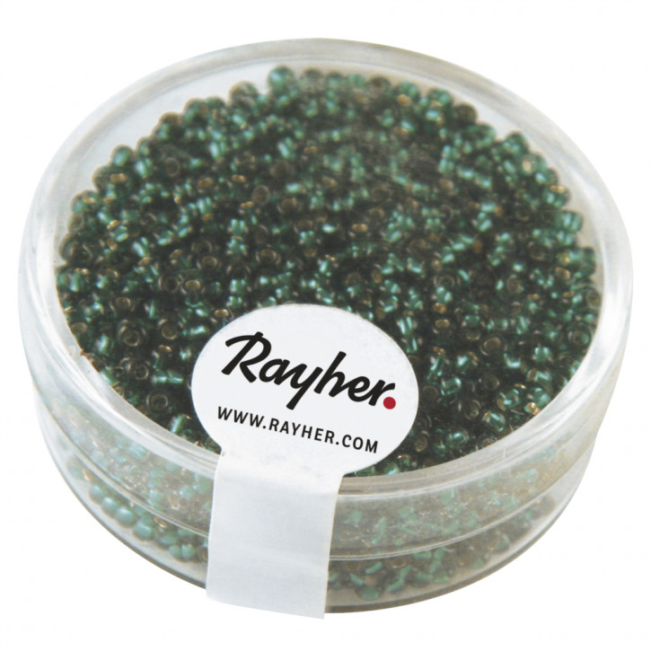 Rocailles, 2 mm, mit Silbereinzug, Dose 17g-jade