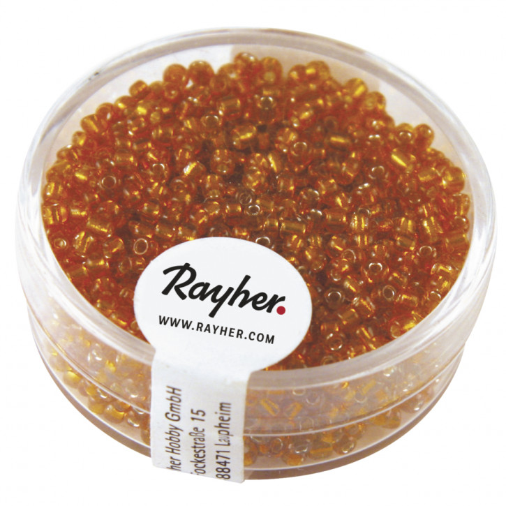 Rocailles, 2 mm, mit Silbereinzug, Dose 17g-orange