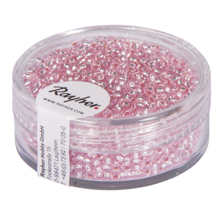 Rocailles, 2 mm, mit Silbereinzug, Dose 17g-rosa