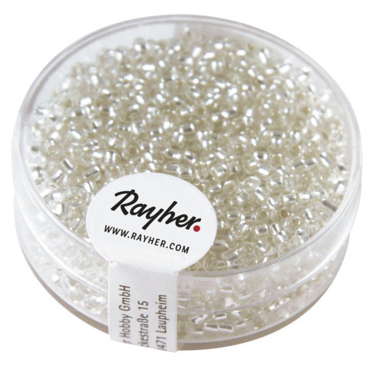 Rocailles, 2 mm, mit Silbereinzug, Dose 17g-silber