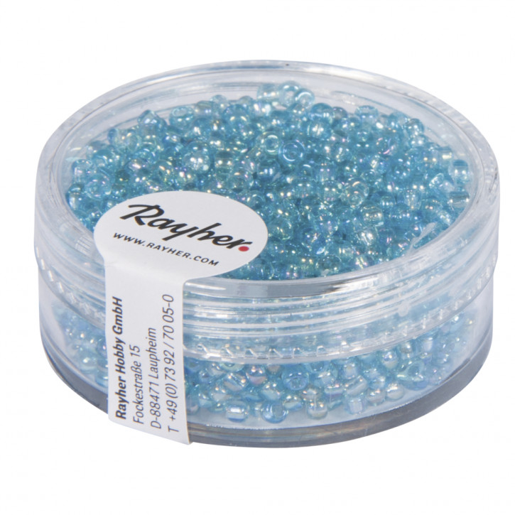 Rocailles, 2 mm, transp. gelüstert, Dose 17g-türkis