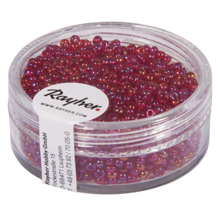 Rocailles, 2 mm, transp. gelüstert, Dose 17g-weinrot
