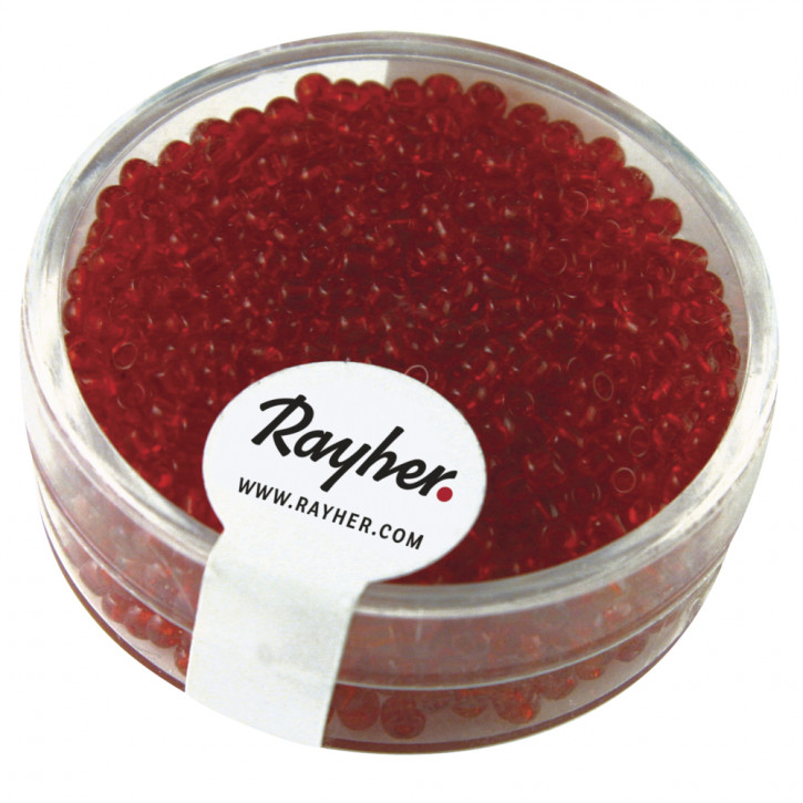 Rocailles, 2mm, transparent, Dose 17g-rot