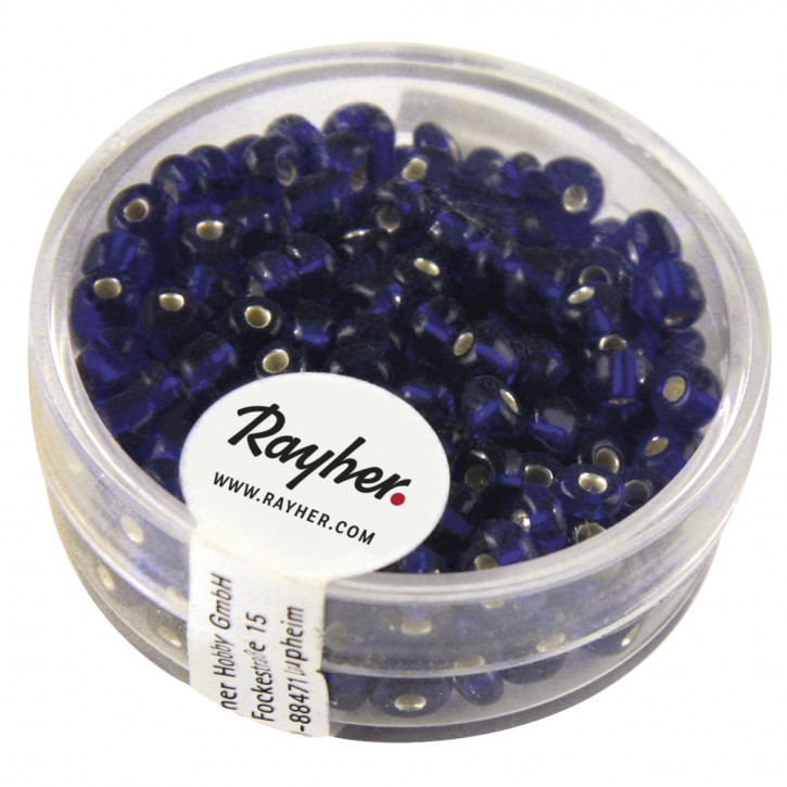 Rocailles, 4 mm, mit Silbereinzug Dose 17 g-dunkelblau