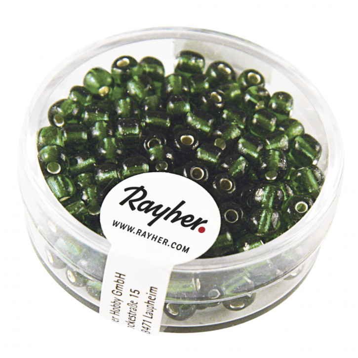 Rocailles, 4 mm, mit Silbereinzug Dose 17 g-grün