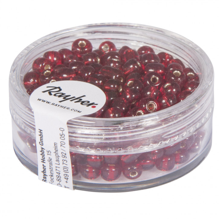 Rocailles, 4 mm, mit Silbereinzug Dose 17 g-rot
