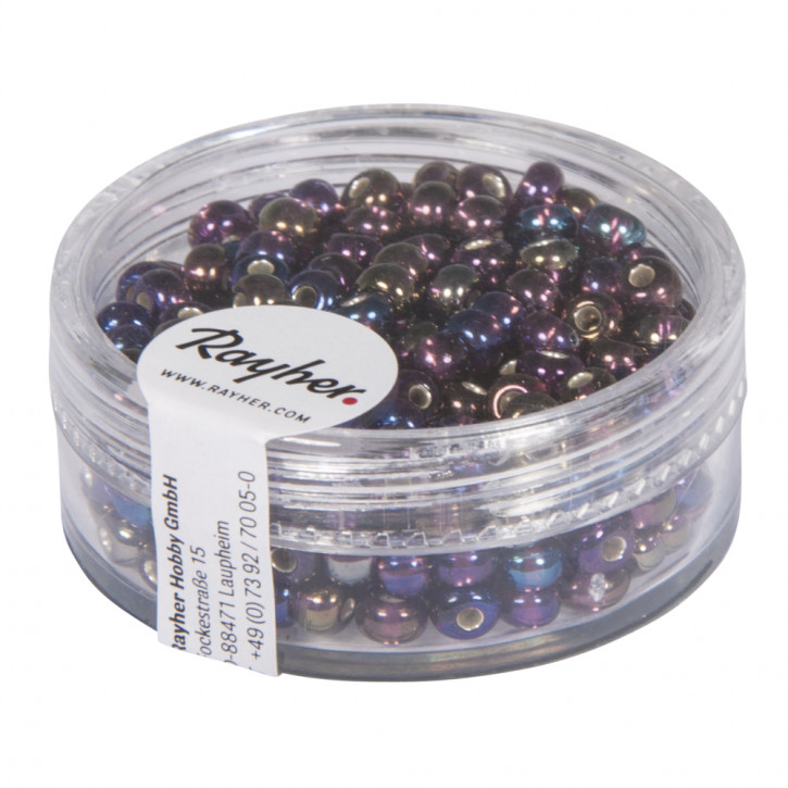 Rocailles m.Silbereinzug+Rainbow, 4 mm, Dose 17g-flieder