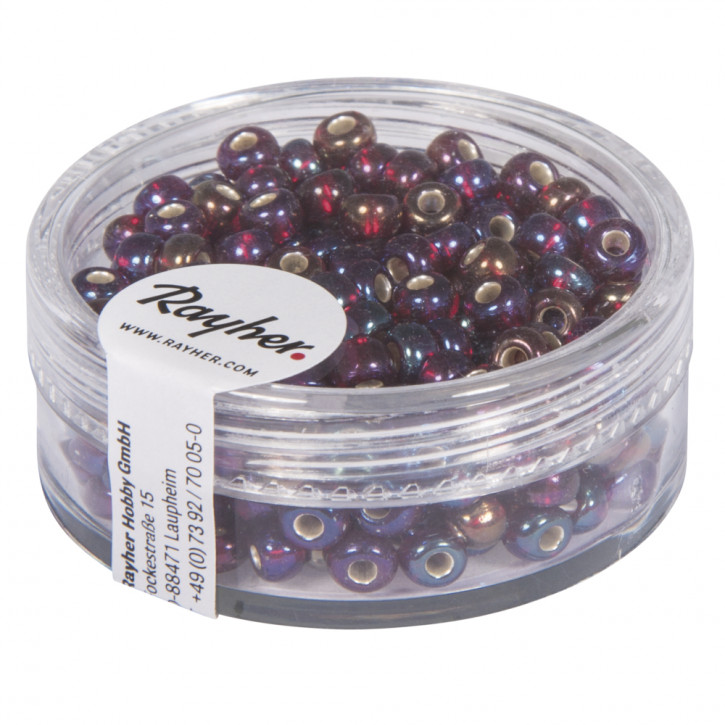 Rocailles m.Silbereinzug+Rainbow, 4 mm, Dose 17g-rot