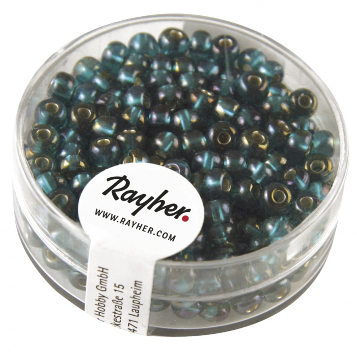 Rocailles m.Silbereinzug+Rainbow, 4 mm, Dose 17g-türkis