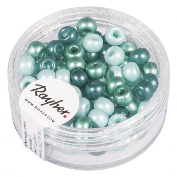 Rocailles-Mix mit Großloch, 5,5mm, Loch ø2mm, Dose 80Stück-mintgrün