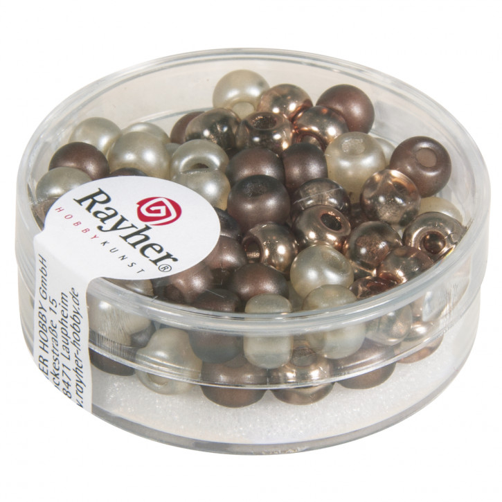 Rocailles-Mix mit Großloch, 5,5mm, Loch ø2mm, Dose 80Stück-nougat