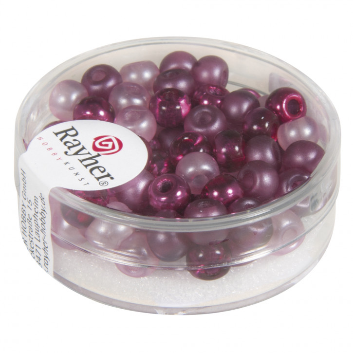Rocailles-Mix mit Großloch, 5,5mm, Loch ø2mm, Dose 80Stück-pink