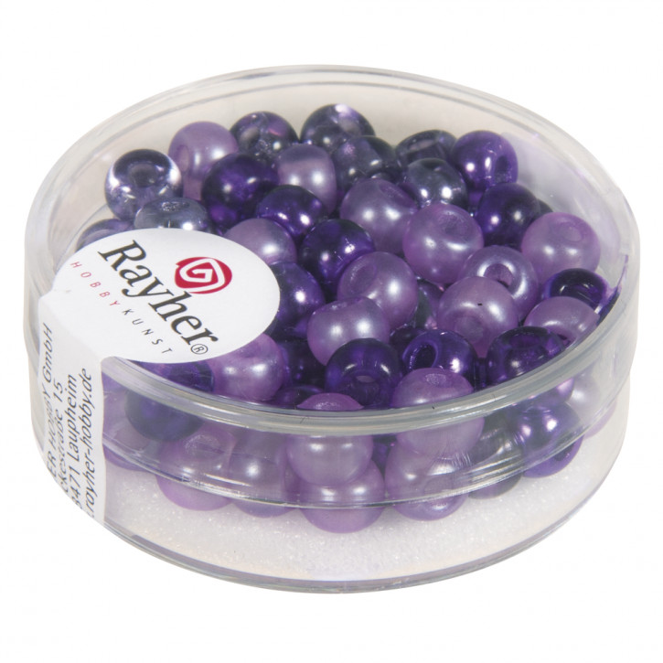 Rocailles-Mix mit Großloch, 5,5mm, Loch ø2mm, Dose 80Stück-violett