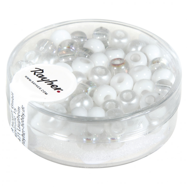Rocailles-Mix mit Großloch, 5,5mm, Loch ø2mm, Dose 80Stück-weiß