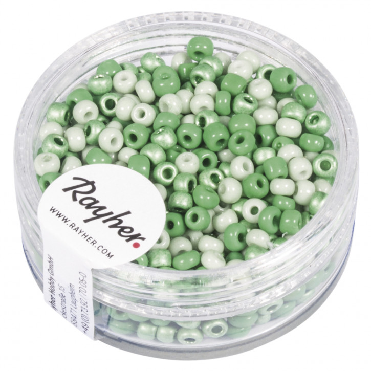 Rocailles, perlmutt, 2,6mm, Mix-grün, 17g