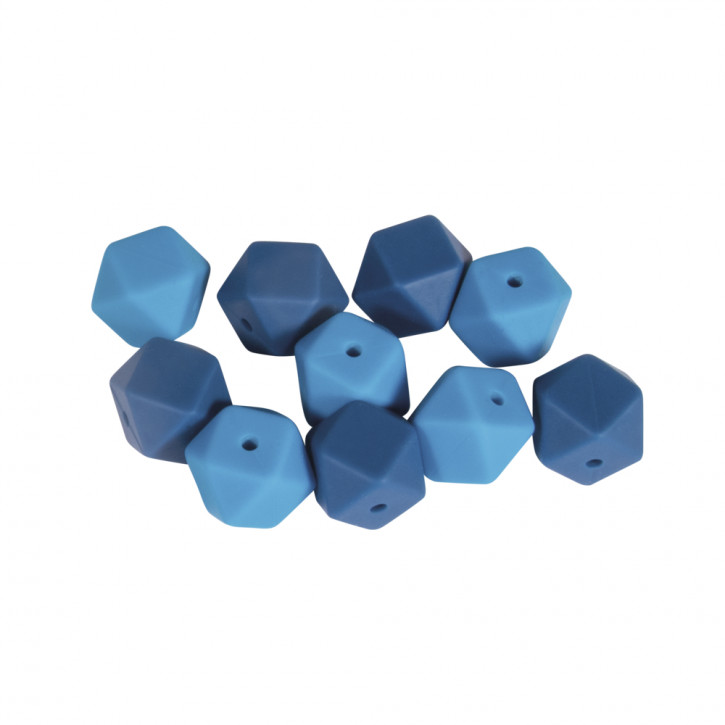 Silikonperlen Hexagon, 14mm ø SB-Btl 10Stück-blau