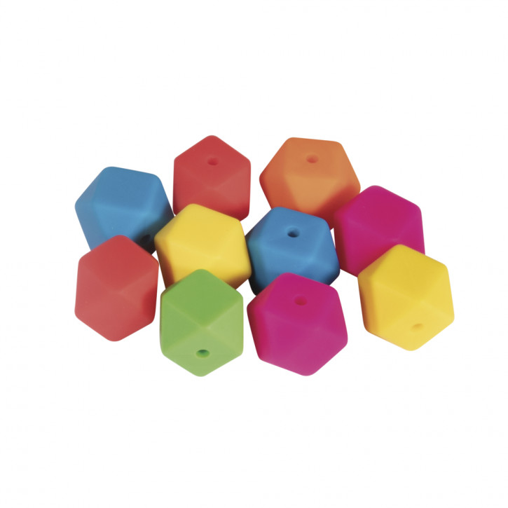 Silikonperlen Hexagon, 14mm ø SB-Btl 10Stück-bunt