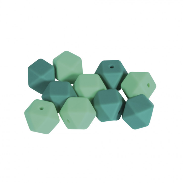 Silikonperlen Hexagon, 14mm ø SB-Btl 10Stück-grün