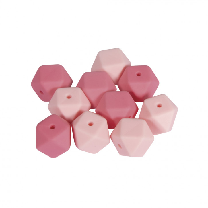 Silikonperlen Hexagon, 14mm ø SB-Btl 10Stück-rose