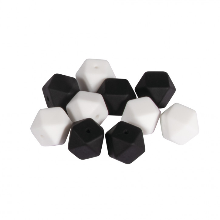 Silikonperlen Hexagon, 14mm ø SB-Btl 10Stück-schwarz